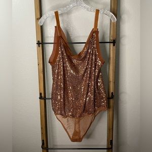 FREE PEOPLE Shimmer & Shine Thong Bodysuit SUNSET NWT